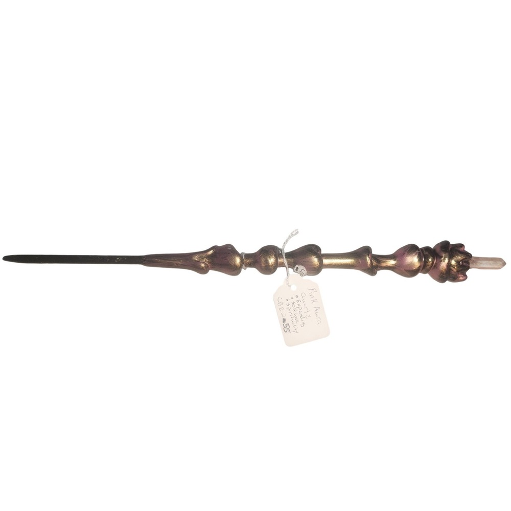 Pink Aura Quartz Crystal Wand Iridescent Rose Gold Metallic Spiritual Tool 13.5"